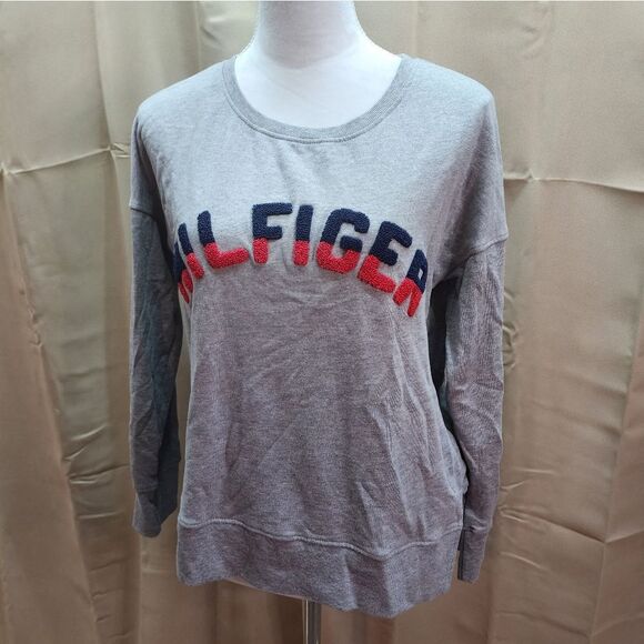Tommy Hilfiger Gray Pullover Logo Sweatshirt Size Small - Picture 3 of 7